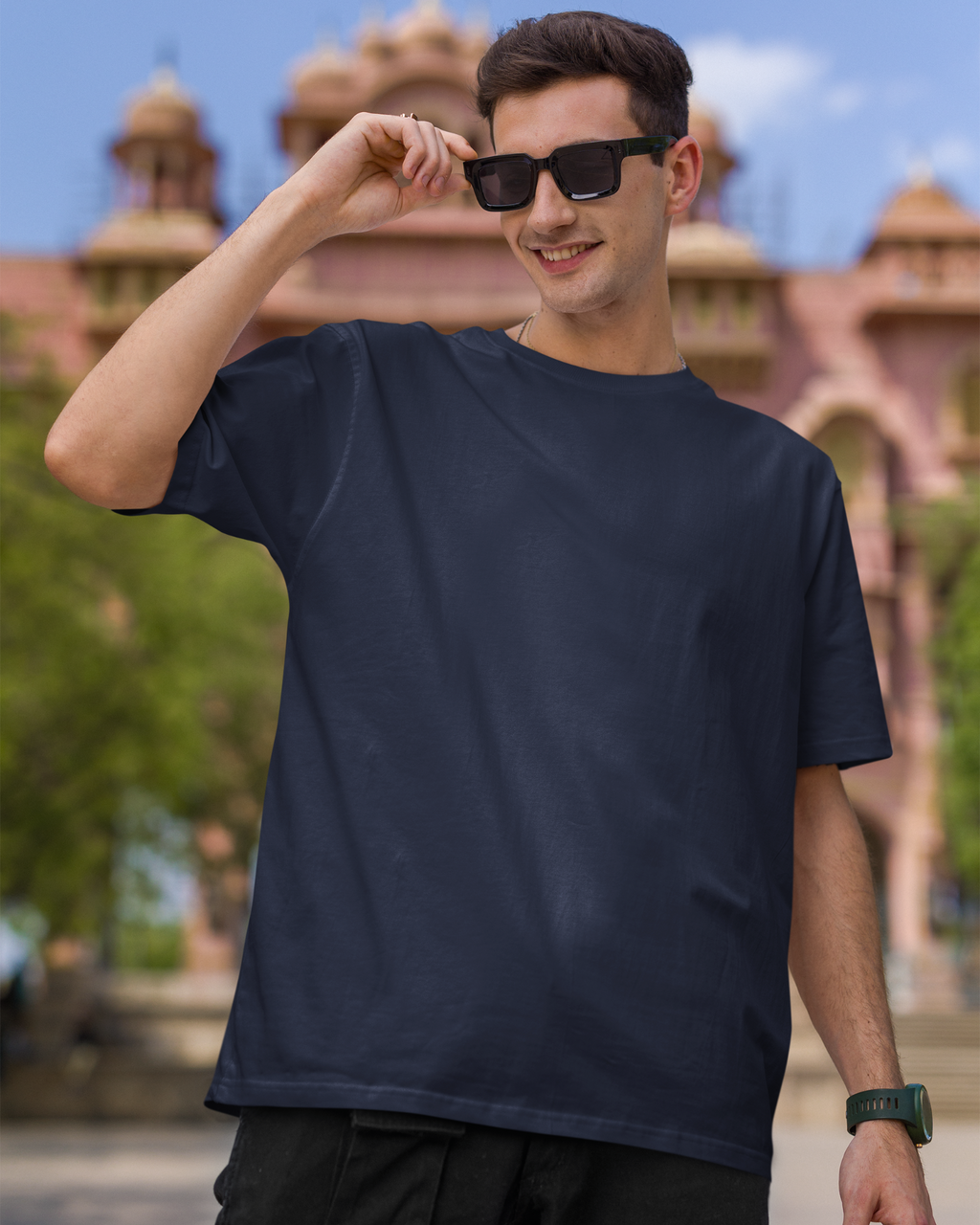 Navy Blue Basic Oversized T-shirt
