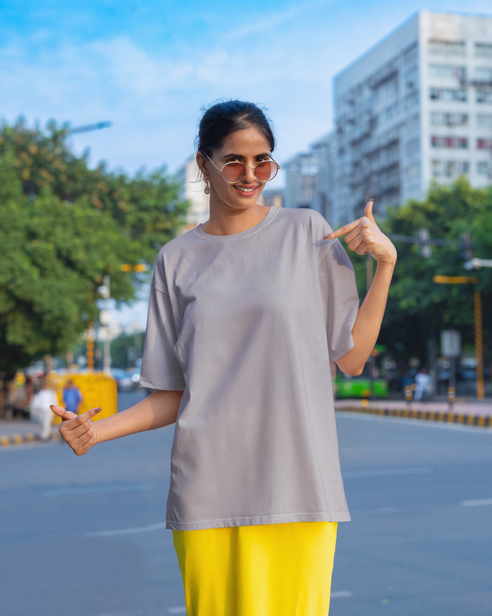 Grey Melange Basic Oversized T-shirt