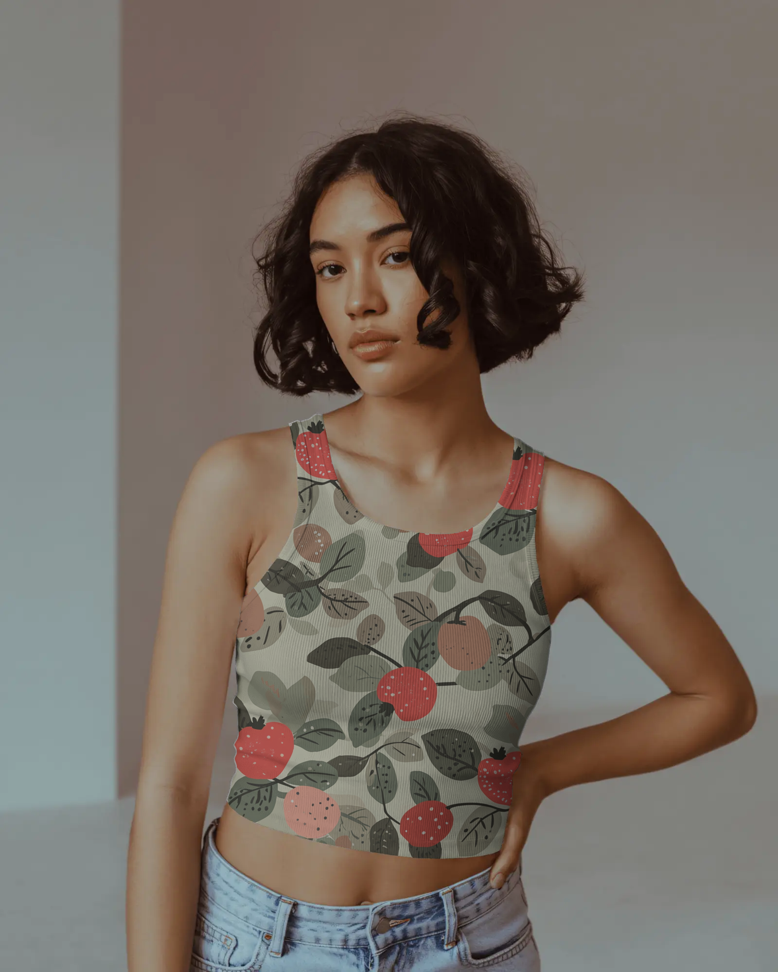 Berry Bloom Ribbed Crop Tank Top