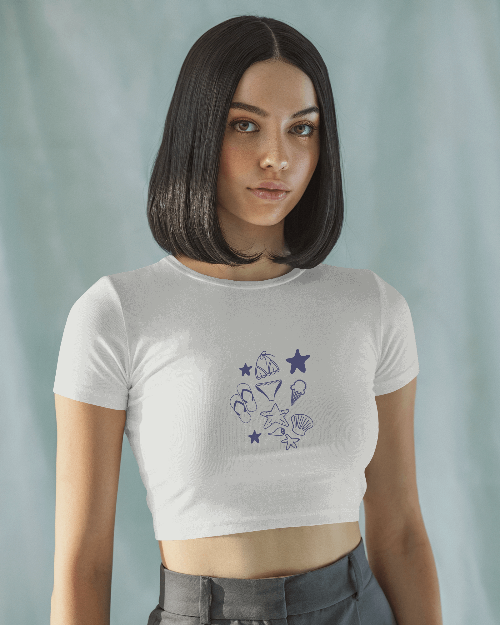 Ocean Doodle Minimal Crop Top