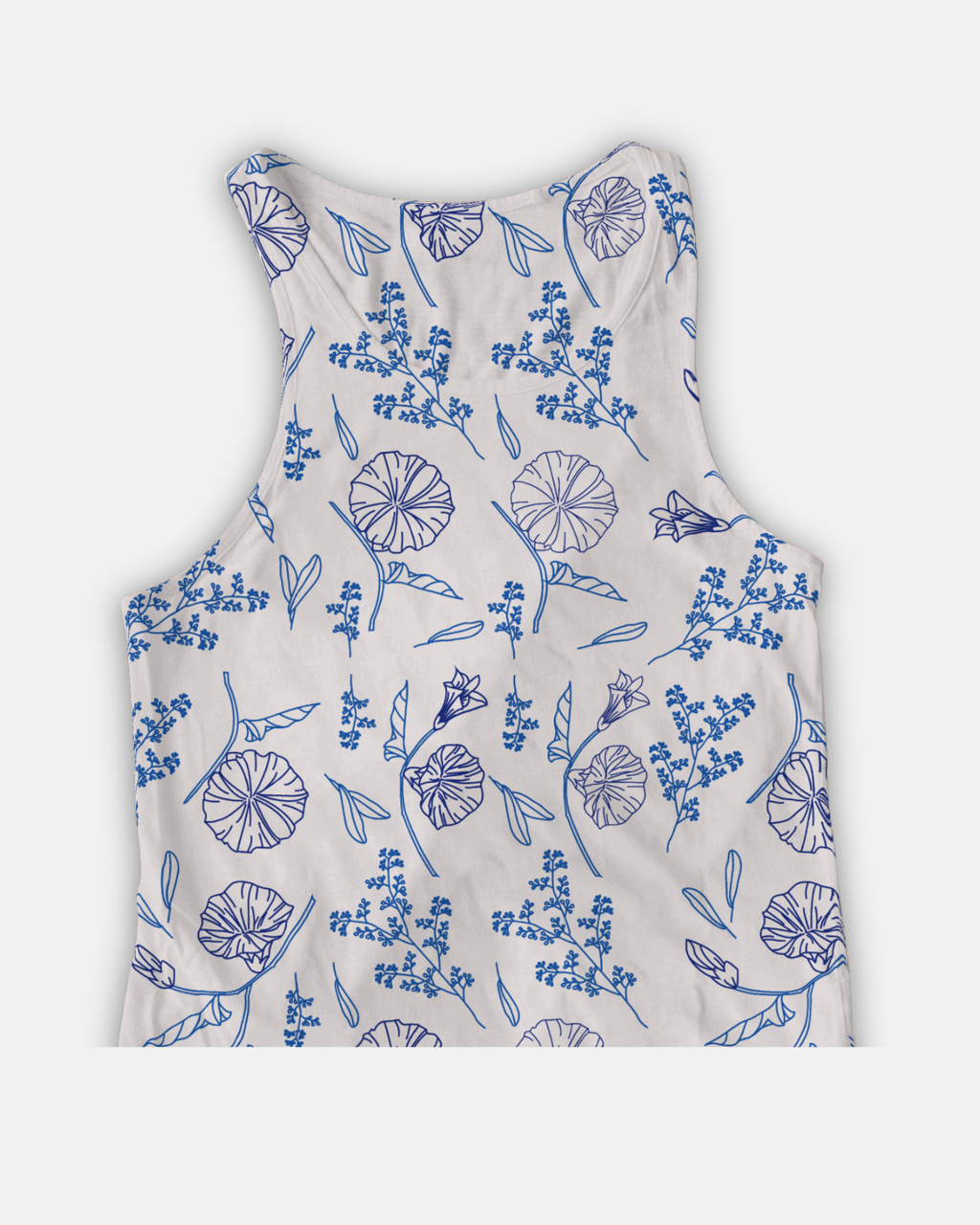 White Floral Ribbed Crop Top with Blue Flowers