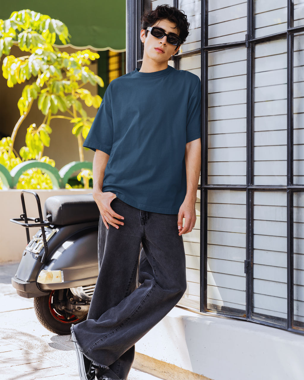 Petrol Blue Basic Oversized T-shirt