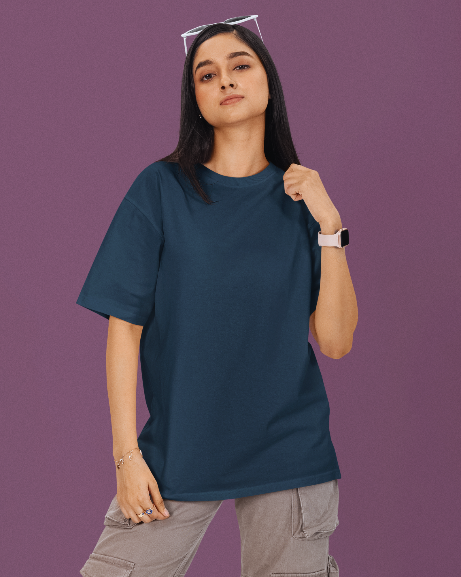 Petrol Blue Basic Oversized T-shirt
