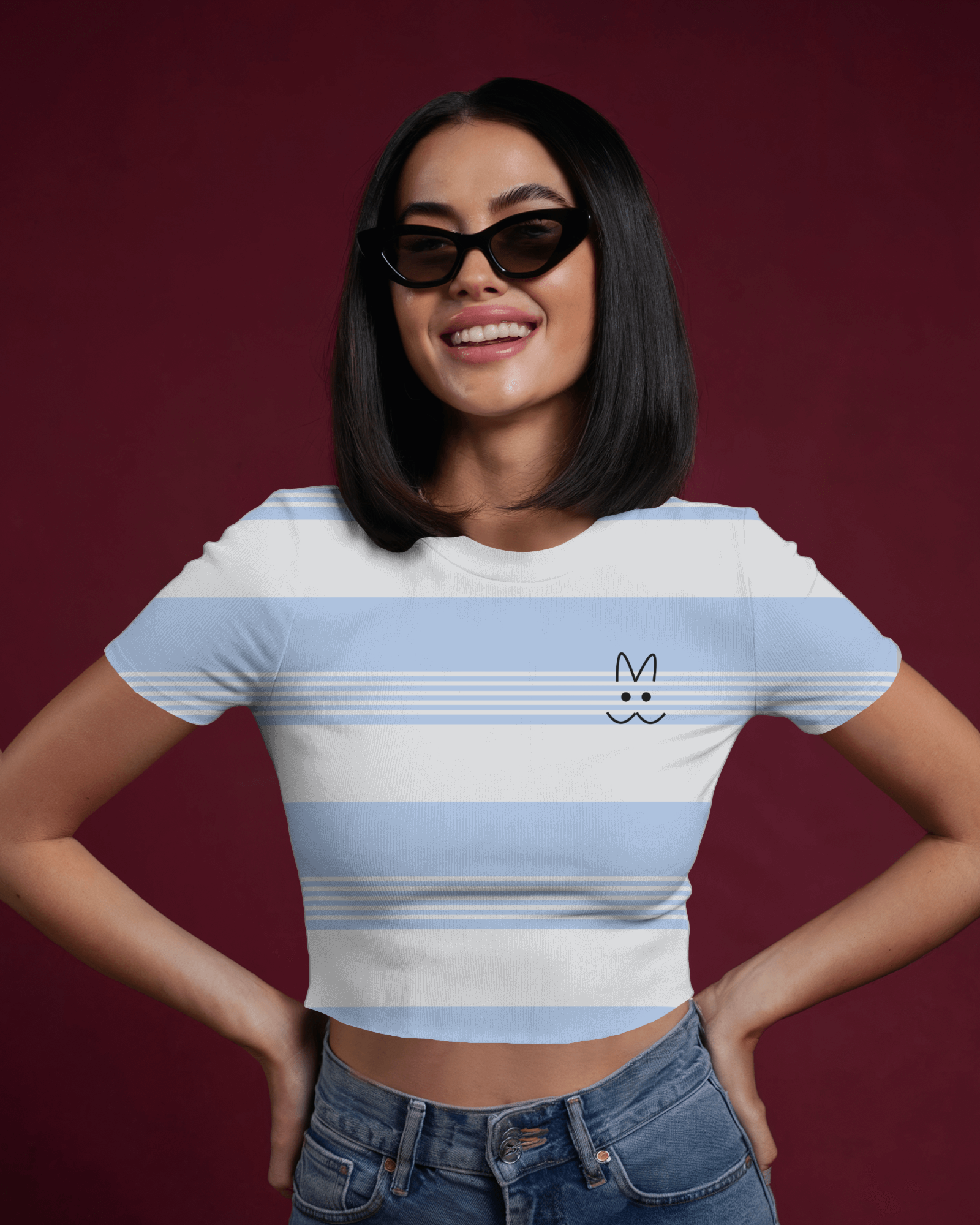Blue Stripe Bunny Crop Top