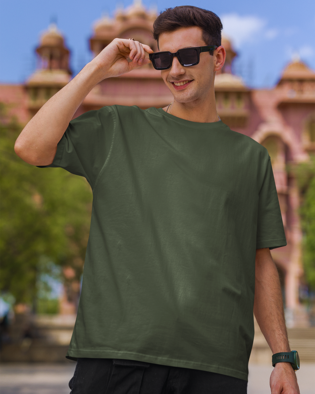 Olive Green Basic Oversized T-shirt