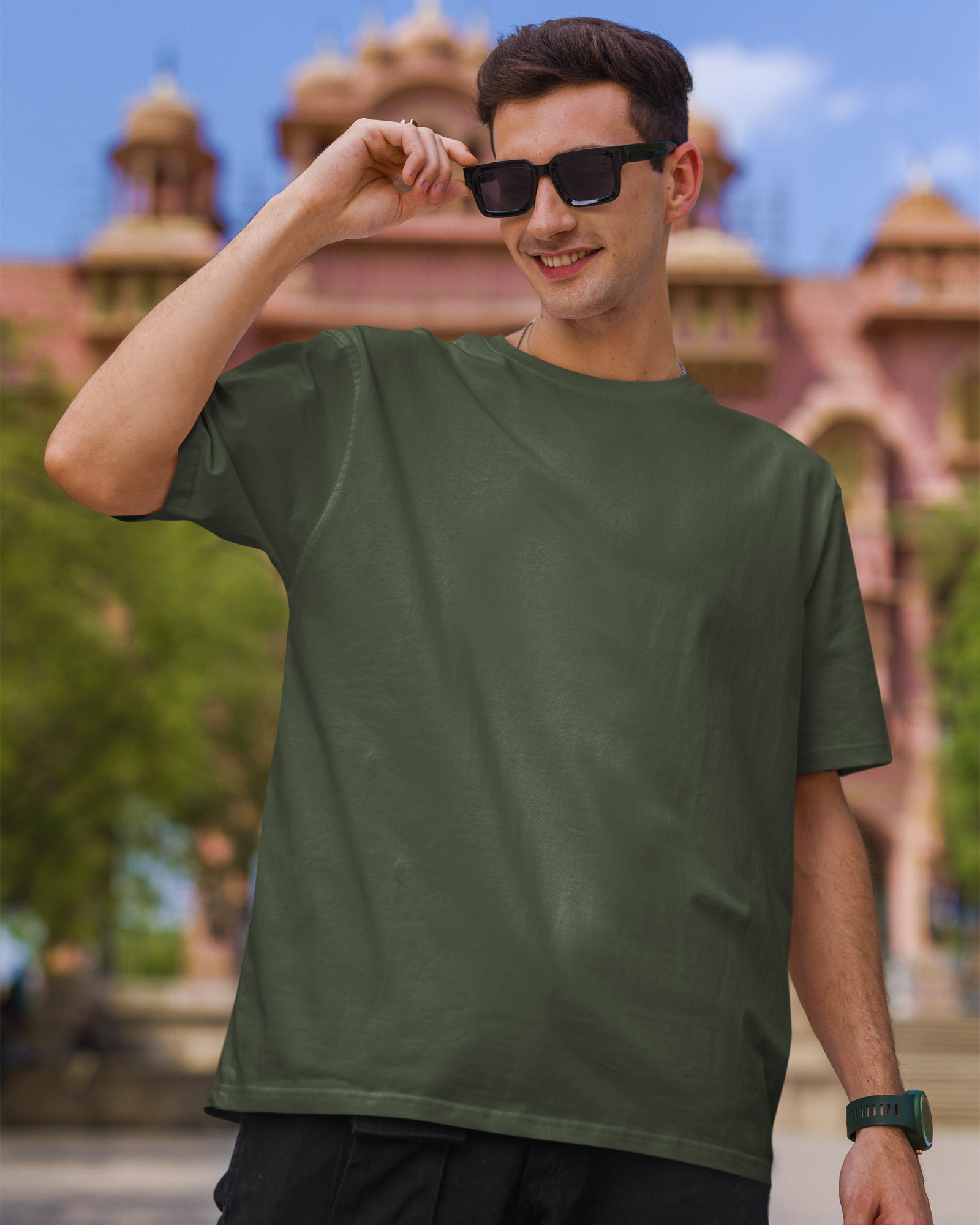 Olive Green Basic Oversized T-shirt