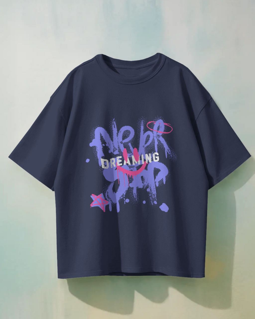Never Stop Dreaming Urban Oversized T-shirt with Purple White Pink Spray Paint Typography Quotes - Dorcus Wear