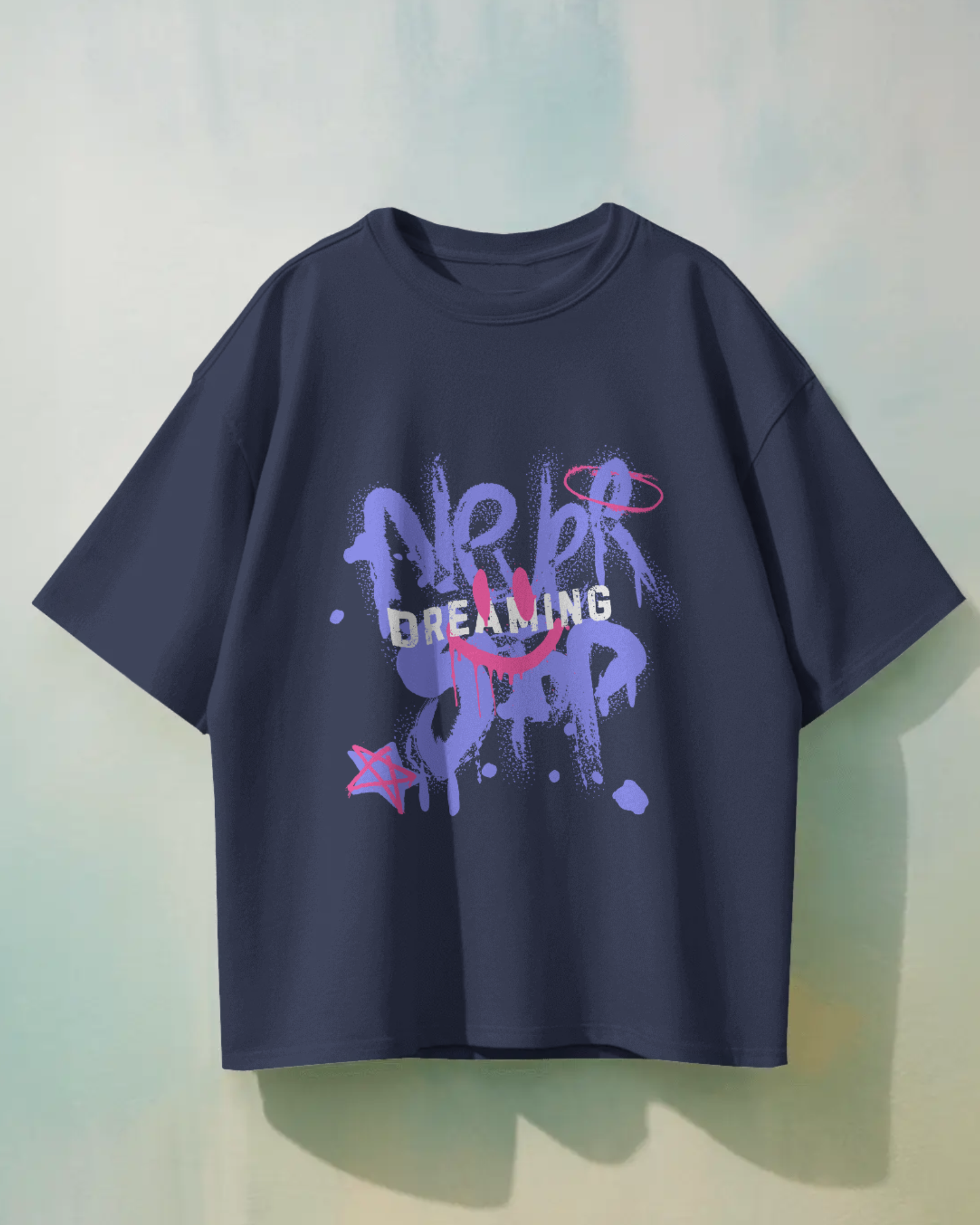 Never Stop Dreaming Urban Oversized T-shirt with Purple White Pink Spray Paint Typography Quotes - Dorcus Wear