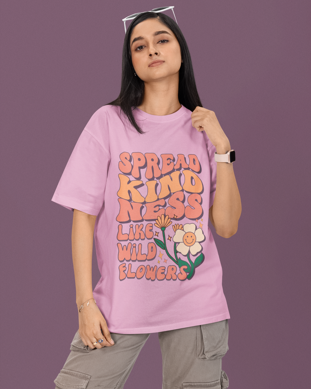 Wildflower Kindness Premium Oversized T-shirt - Retro Bloom Edition - Dorcus Wear