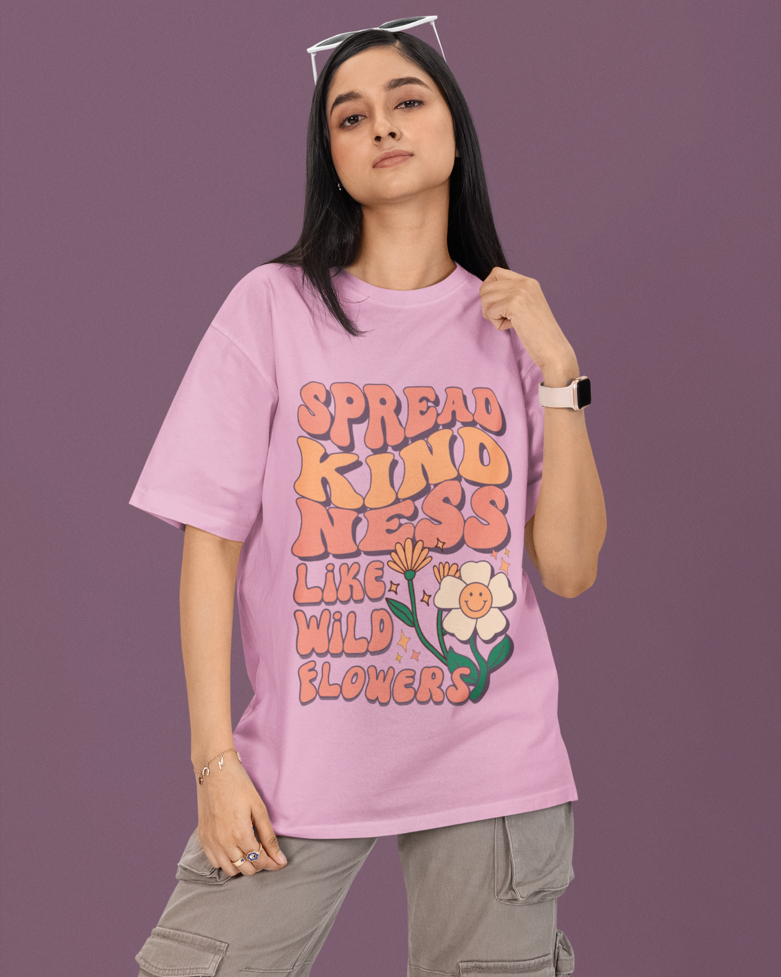 Wildflower Kindness Premium Oversized T-shirt - Retro Bloom Edition - Dorcus Wear