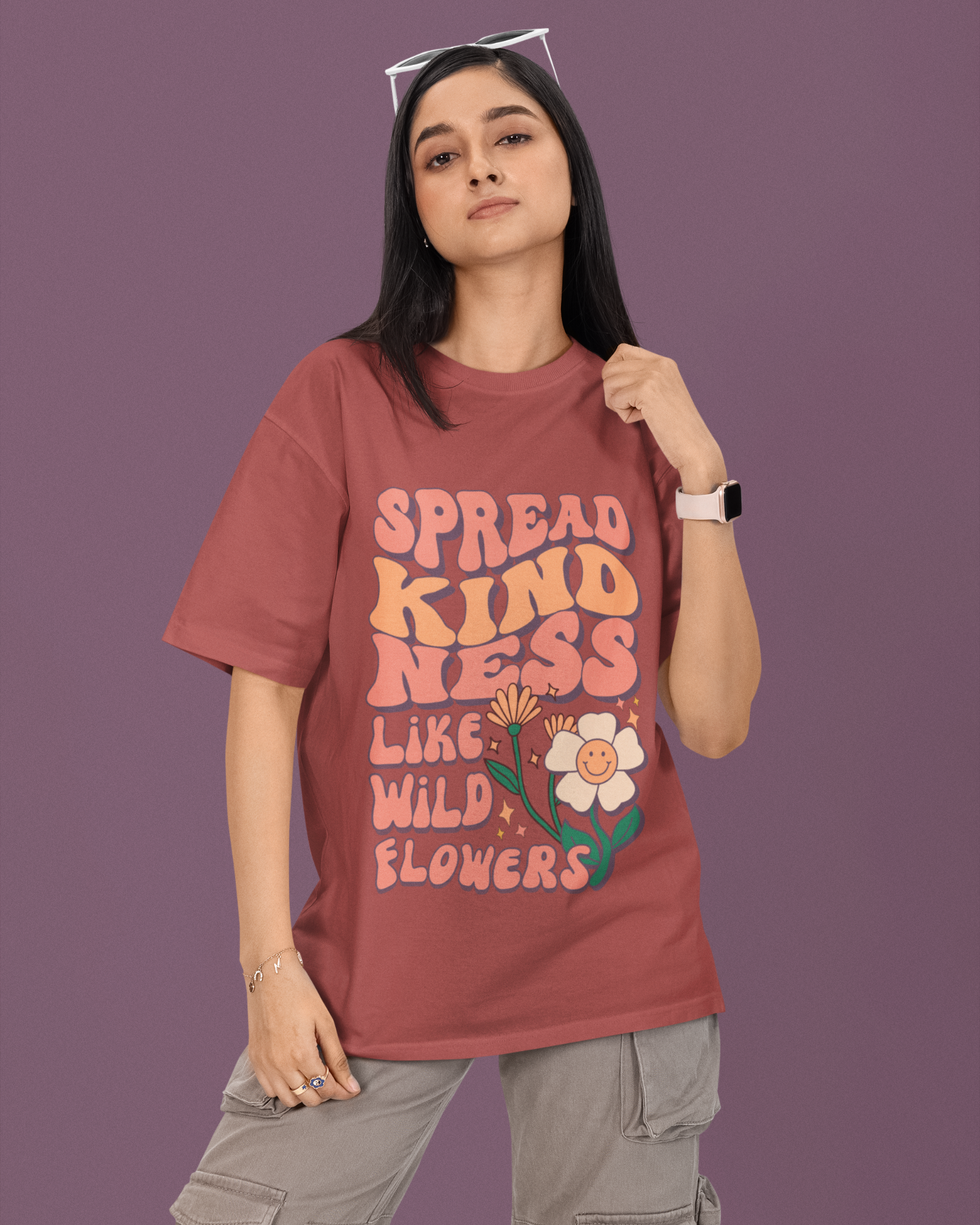 Wildflower Kindness Premium Oversized T-shirt - Retro Bloom Edition - Dorcus Wear
