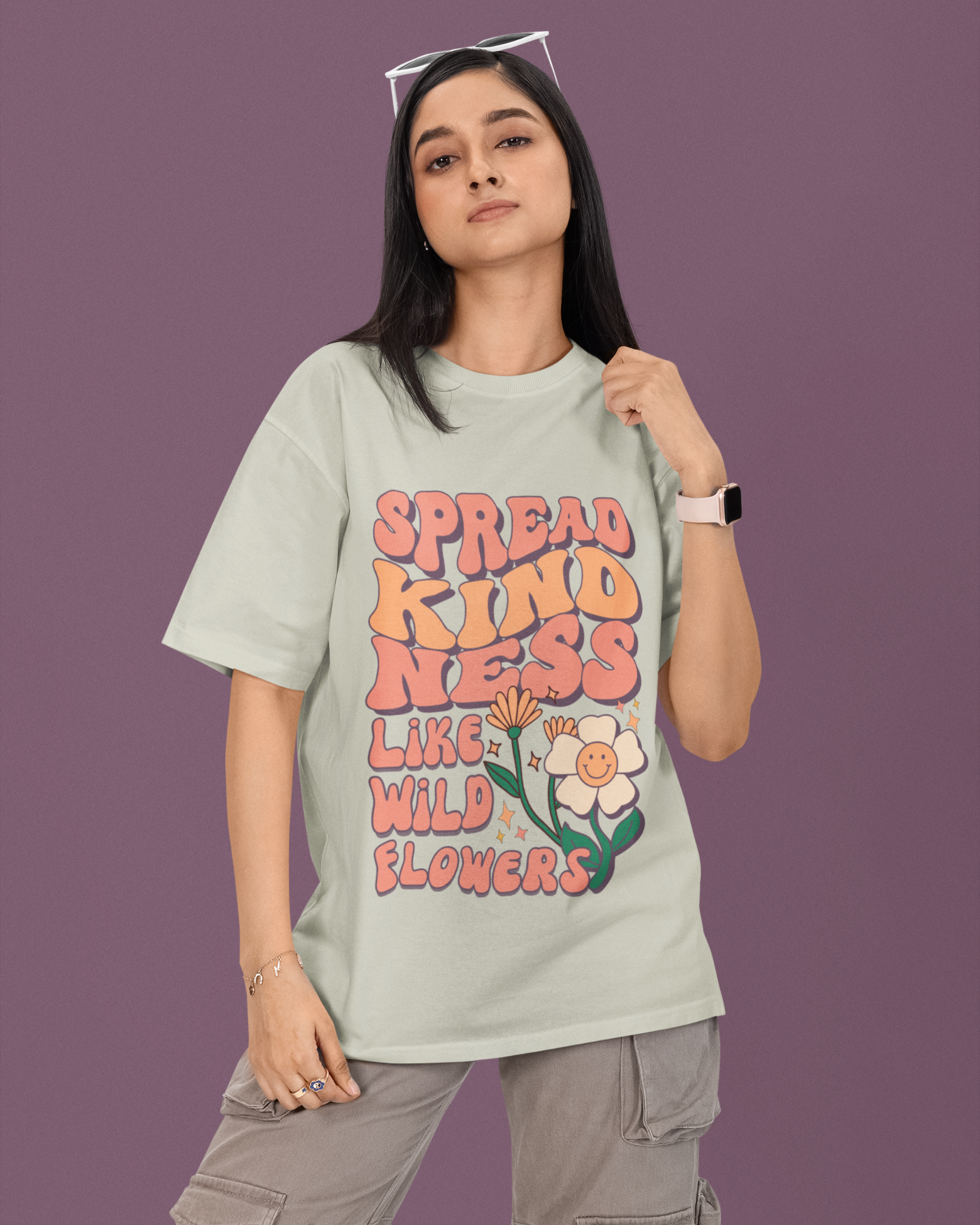 Wildflower Kindness Premium Oversized T-shirt - Retro Bloom Edition - Dorcus Wear