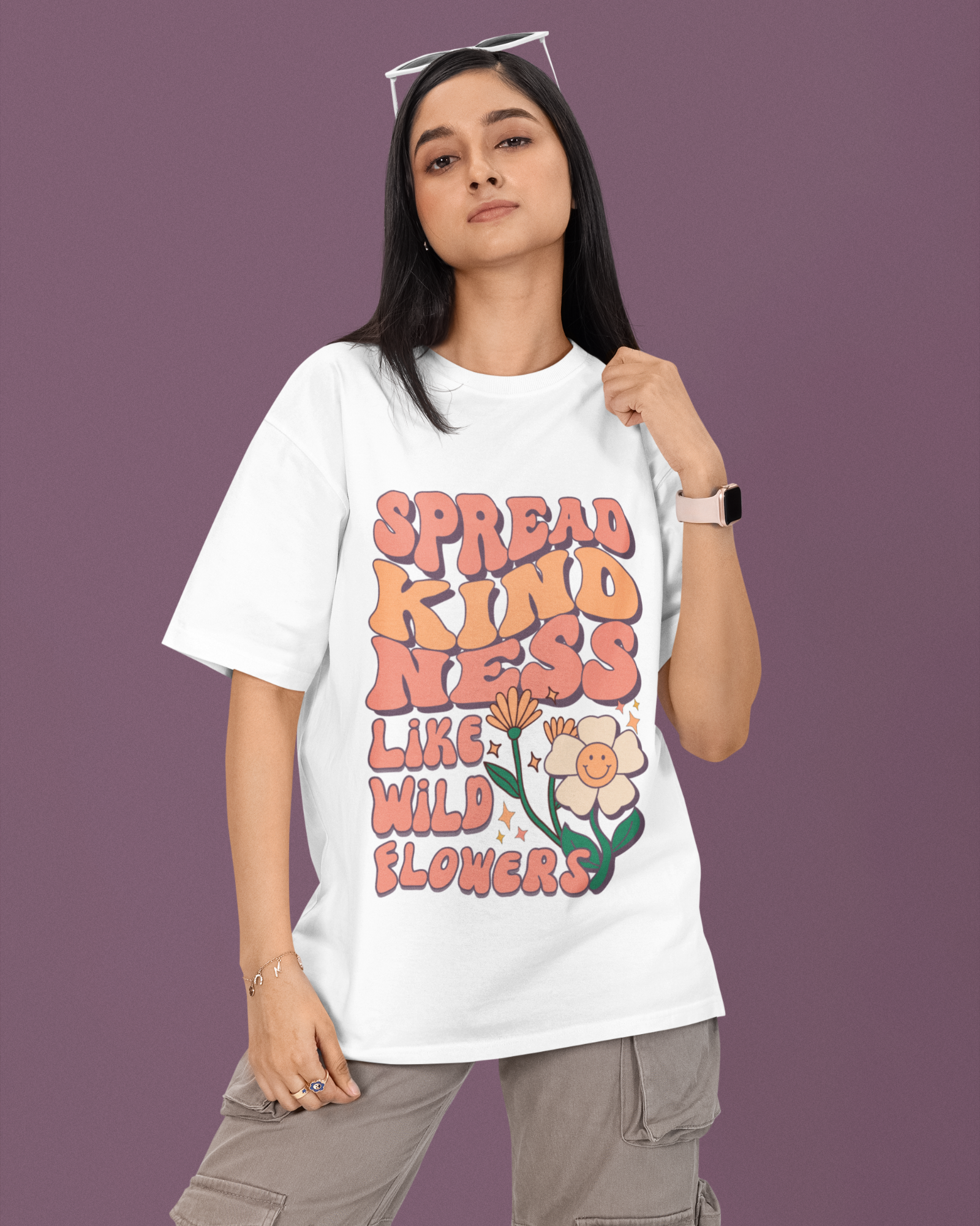 Wildflower Kindness Premium Oversized T-shirt - Retro Bloom Edition - Dorcus Wear