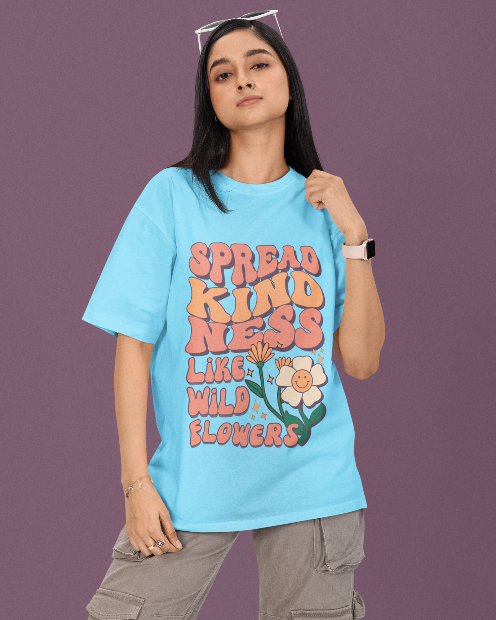 Wildflower Kindness Premium Oversized T-shirt - Retro Bloom Edition - Dorcus Wear
