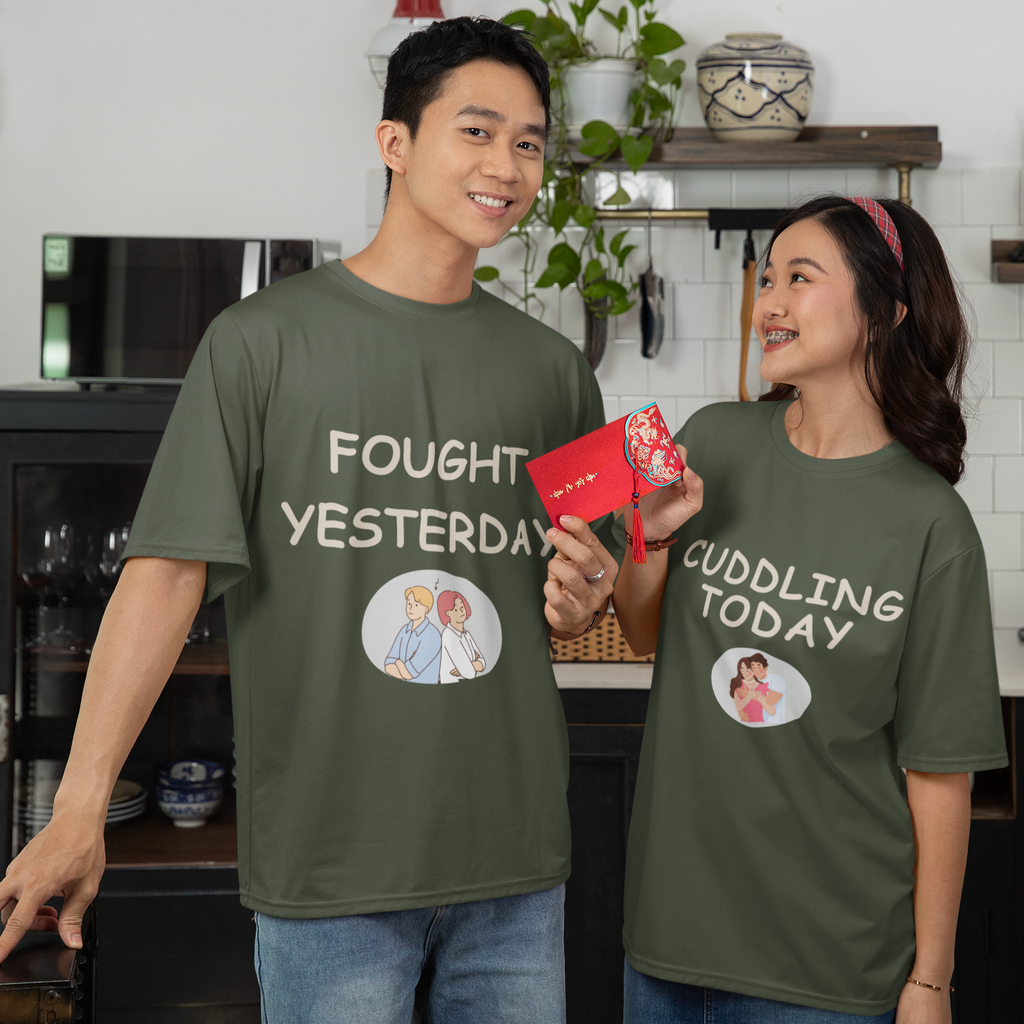 Embrace the Ups & Downs Coordinated Tees for Couples: Fought Yesterday & Cuddling Today - Dorcus Wear