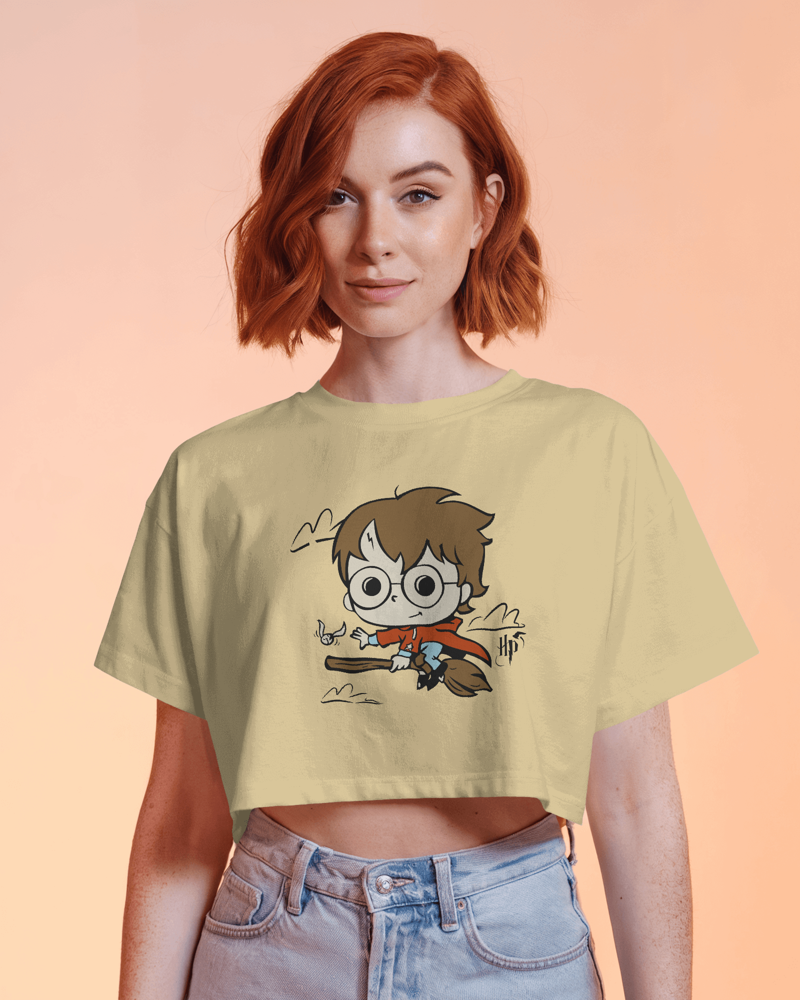 Harry Potter Flying on Broomstick | Harry Potter | Crop Top - Dorcus Wear