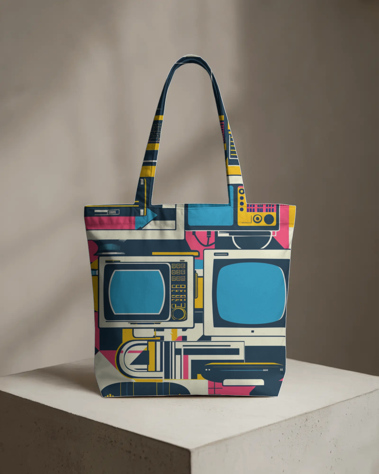 Retro TV Pop Art Tote Bag - AOP Zipper Totebag - Dorcus Wear