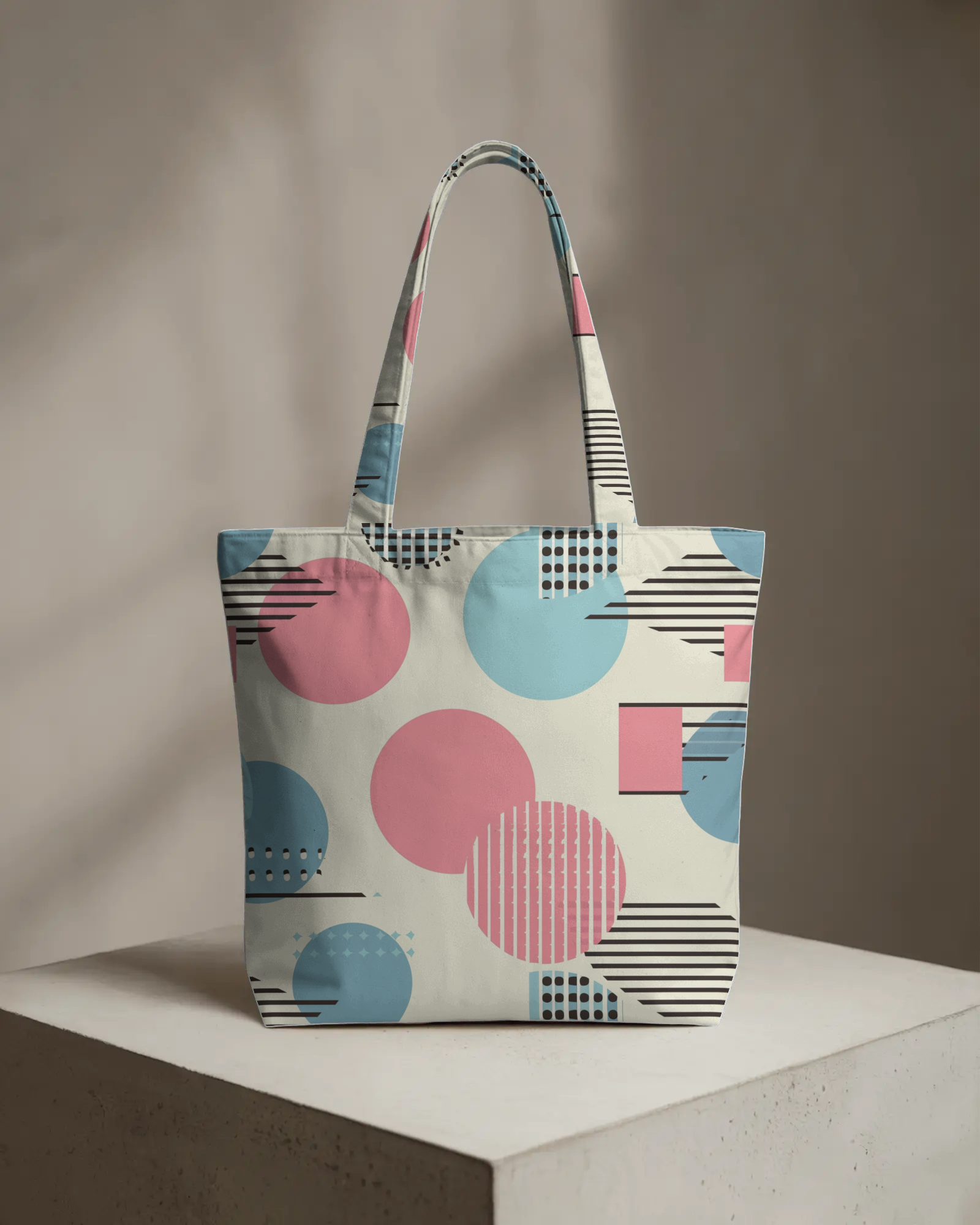 Pastel Pop Geometry Tote Bag - AOP Zipper Totebag - Dorcus Wear