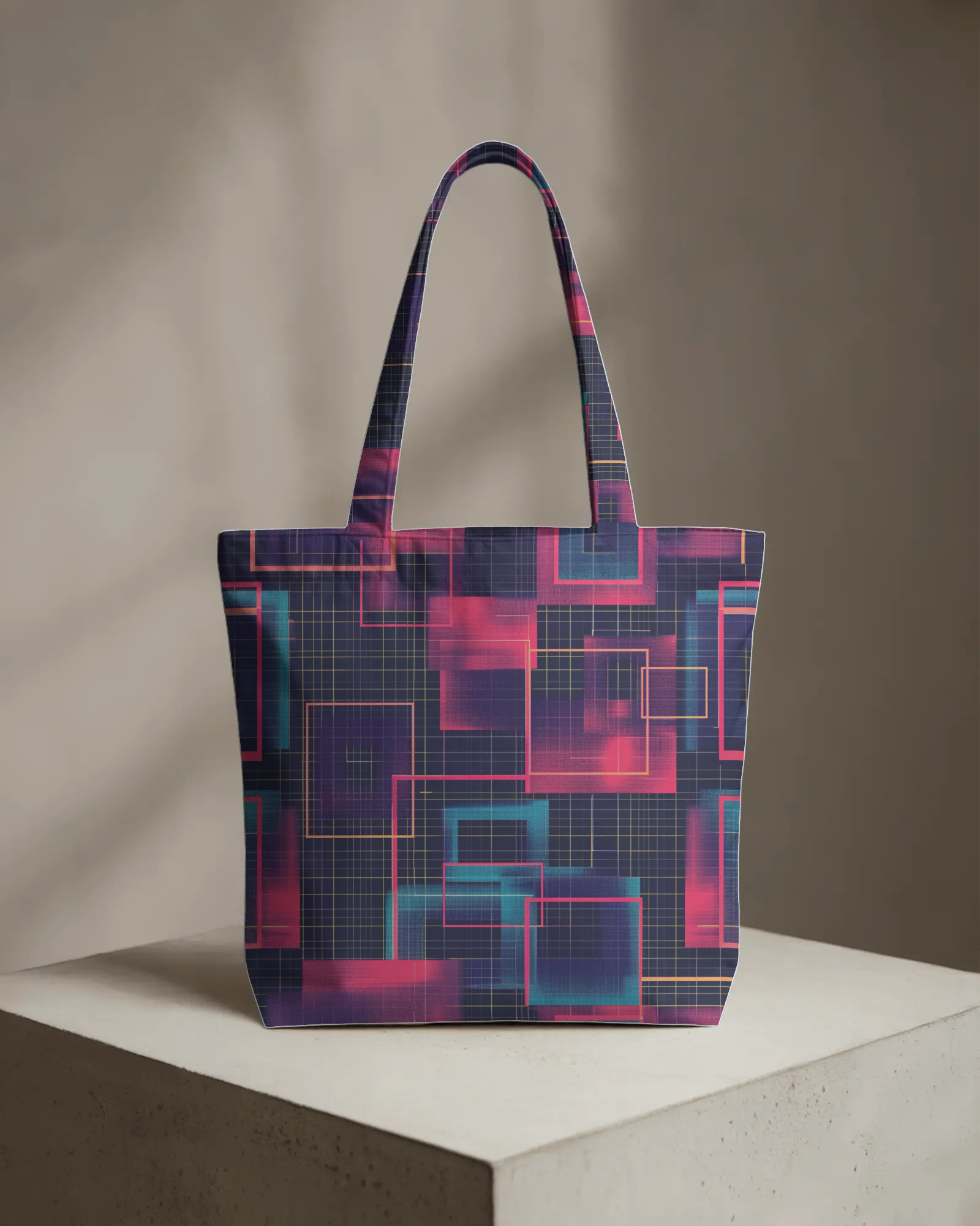 Neon Grid Geometry Tote Bag - Unisex AOP Totebag with Zipper - Dorcus Wear