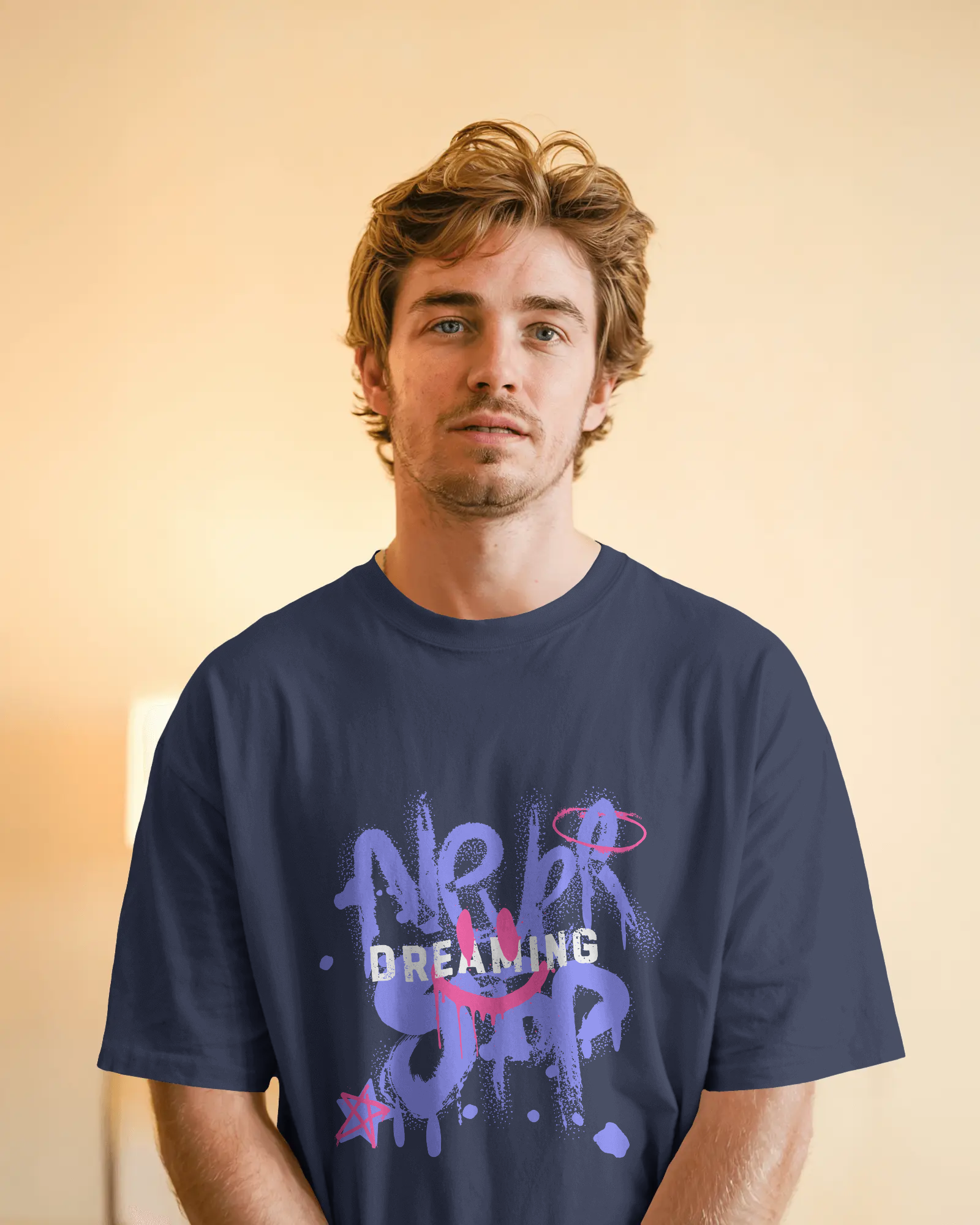 Never Stop Dreaming Urban Oversized T-shirt with Purple White Pink Spray Paint Typography Quotes - Dorcus Wear