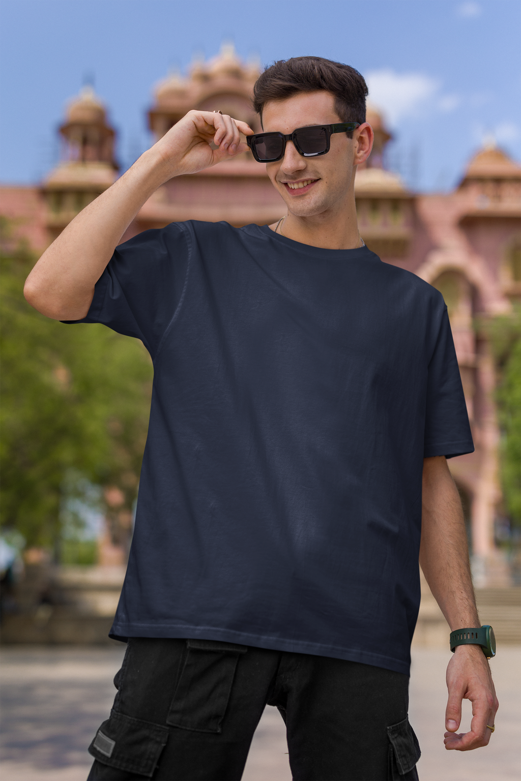 Navy Blue Basic Oversized T-shirt for Comfortable Style - Dorcus Wear