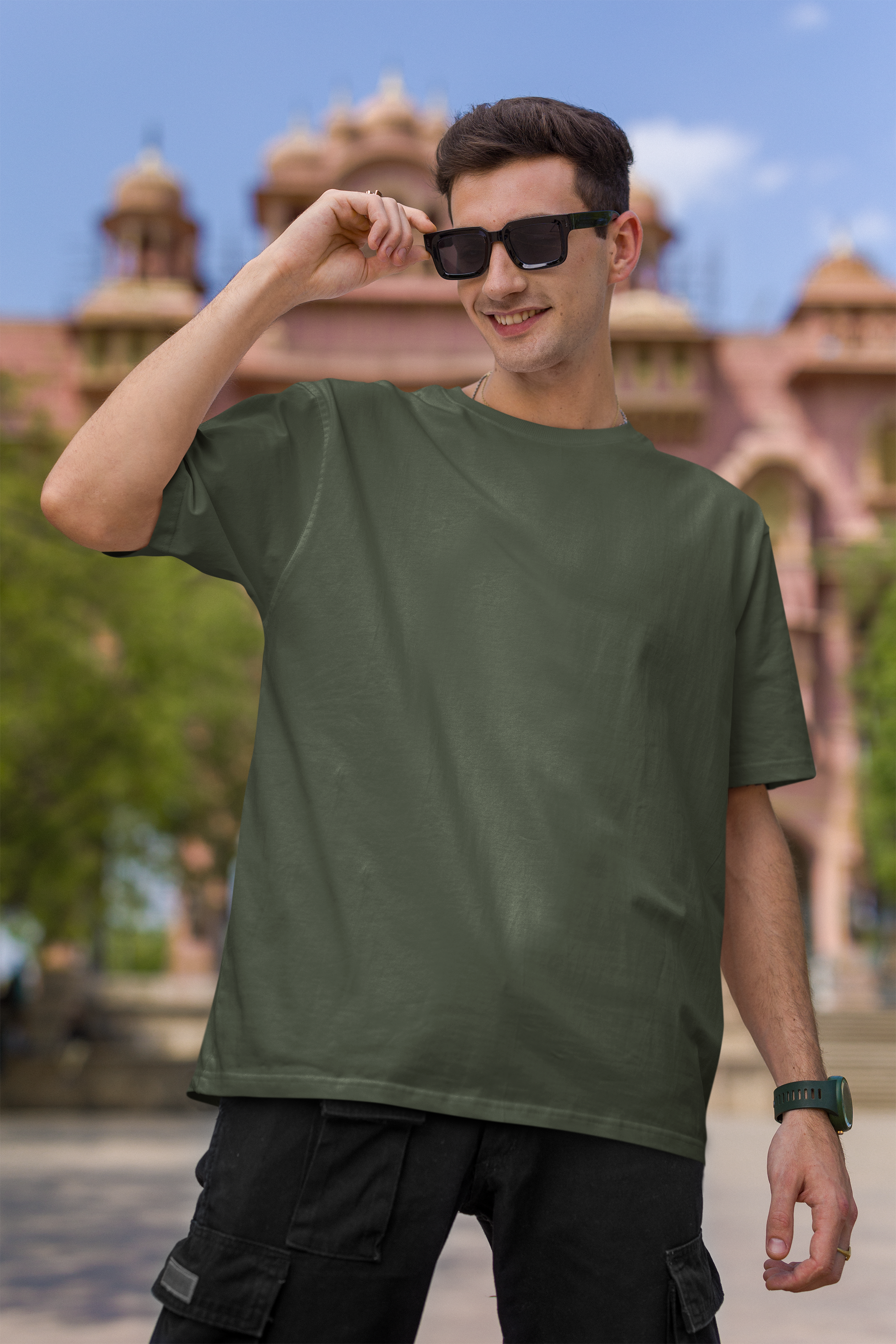 Olive Green Basic Oversized T-shirt for Comfortable Style - Dorcus Wear