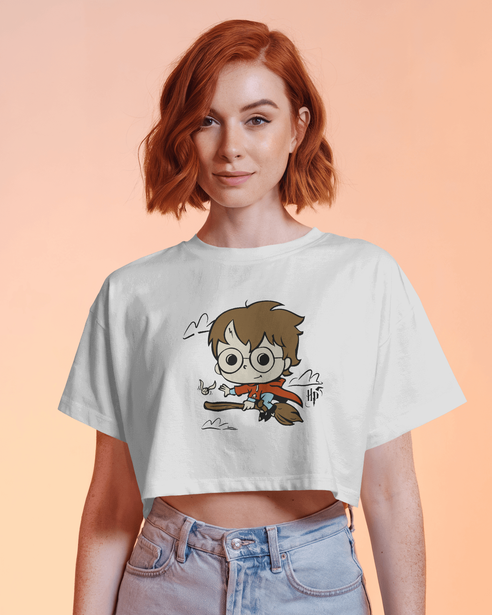 Harry Potter Flying on Broomstick | Harry Potter | Crop Top - Dorcus Wear